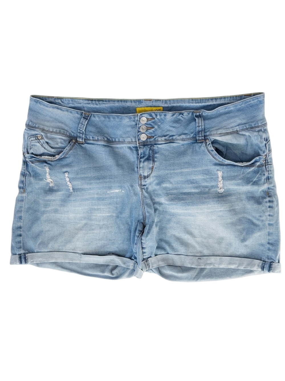 YMI WannaBettaButt High Rise Distressed Denim Shorts Light Wash Rolled Hem 20